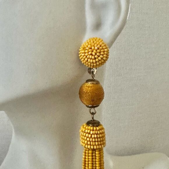 Long yellow beaded tassel earrings - Picture 4 of 7